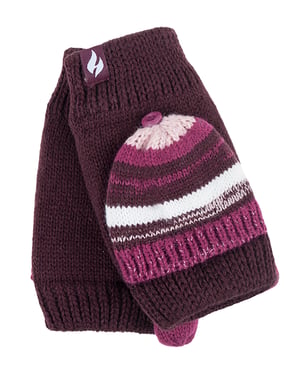 Heat Holders - Thermisch gebreide convertorhandschoen voor dames - Bordeaux