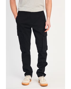 Black Cotton Relaxed Fit Turn-Up Cargo Trousers