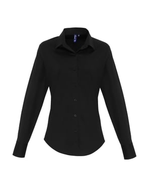 Premier Dames/dames Stretch Fit Poplin Blouse met lange mouwen (Zwart)