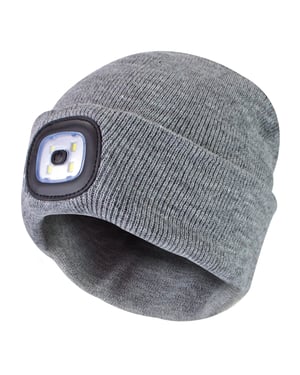 Led Beanie Mössa för Damer | Damstickad Uppladdningsbar Beanie Mössa | Vintermössa med pannlampa - Grå