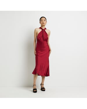River Island Womens Midi Dress Red Satin Halter Neck