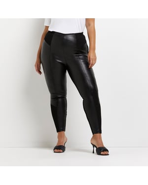River Island Womens Leggings Plus PU Ponte Mix - Black