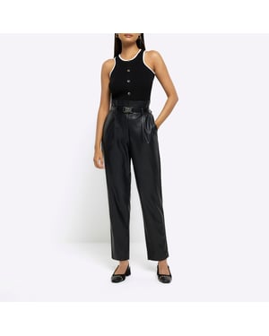 River Island Womens Paperbag Trousers Black Faux Leather