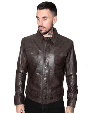 Heren retro leren overhemd jeansjack-Beijing