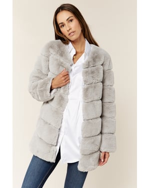 Diagonal Cut Faux Fur Long Sleeve Jacket