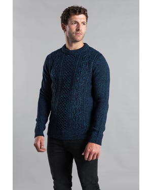Dark Blue Two Stitch Cable Knit Crew Neck Jumper