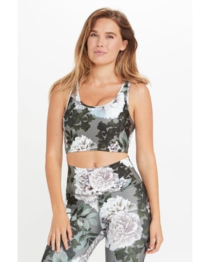 France Sage Green Floral Racerback Sports Bra