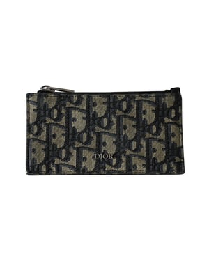 Dior Zipped Card Holder in Beige and Black Jacquard