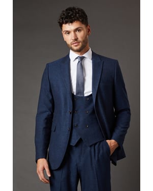 Navy Tweed Look Tailored Fit Suit Jacket