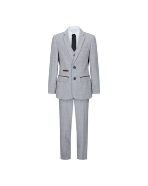 Boys 3 Piece Cream Tweed Check Vintage Retro Suit