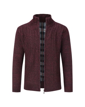 Cardigan med dragkedja för herrar Chunky stickad cardigan med ståkrage för vintern Röd