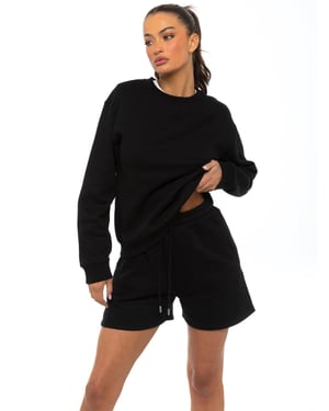 Enzo Womens Oversized Sweatshirt Tracksuit Met Korte Broek - Zwart