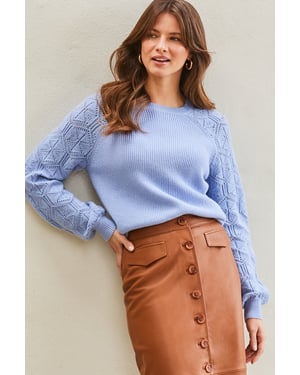 Pastel Blue Crochet Sleeve Jumper