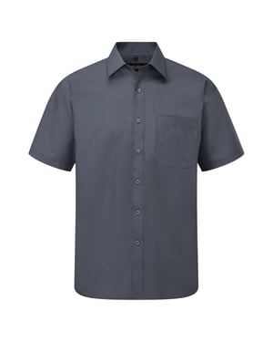 Russell Collection Mens Short Sleeve Poly-Cotton Easy Care Poplin Shirt (Convoy Grey)