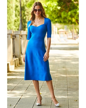 Cobalt Blue Sweetheart Neckline Fit & Flare Knitted Dress