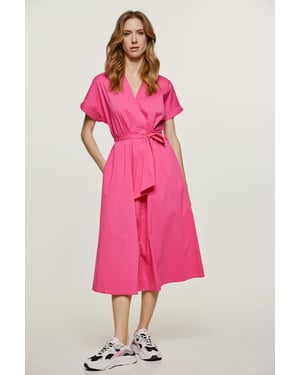Fuchsia A-lijn Midi Jurk met Riem