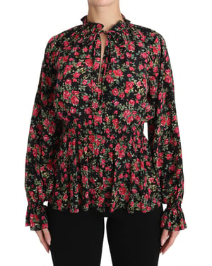 Dolce & Gabbana Zwarte Rozenprint Bloemige Shirt Top Blouse