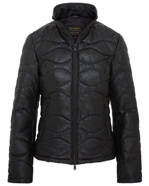 Womens Black Puffer Quilted Bomber Leather Jacket - Hamar