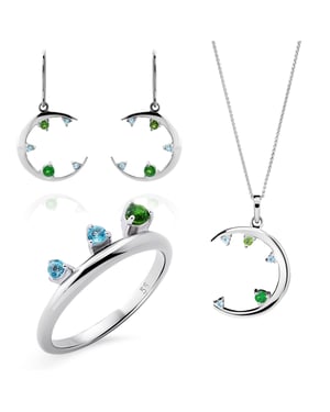 Orphelia 'Eline' Dames 925 Sterling Zilveren Set: Ketting + Oorbellen + Ring - Zilver SET-7497