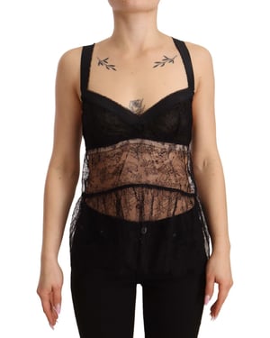Dolce & Gabbana Kvinnors Svart Silke Spets Babydoll Nylon Undertröja
