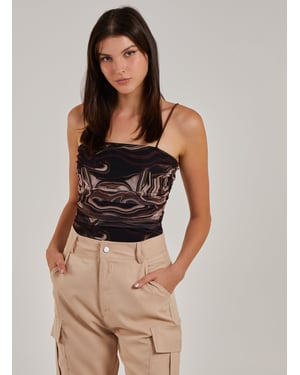 Mesh Marble Ruched Cami Strap Bodysuit
