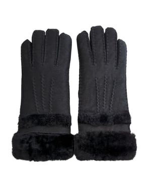 Womens Genuine Black Sheepskin Suede Gloves with Roll Up/Down Cuff