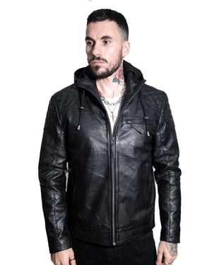 Mens Retro Hooded Leather Bomber Jacket-Zaria