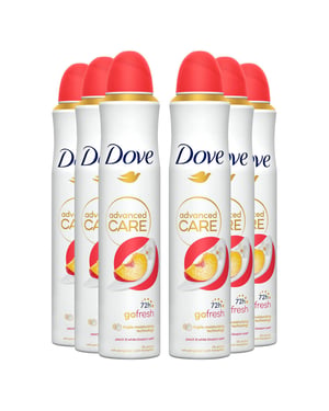 Dove Advanced Care Go Fresh AntiPerspirant Spray Peach & White Blossom, 6x200ml