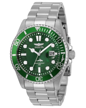 Invicta Pro Diver 30020 Heren Horloge - Waterdicht - Analoog - Quartz Uurwerk - Roestvrij Staal met groene Wijzerplaat -43mm