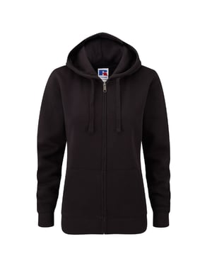 Russell Dames Premium Authentieke Hoodie met rits (3-laagse stof) (Zwart)