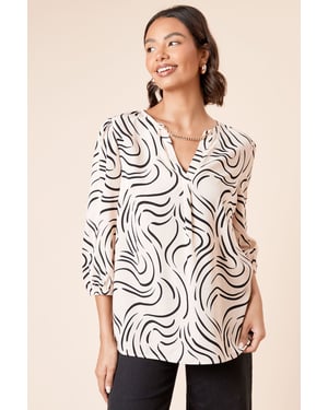 Long Sleeve Swirl Chain Detail Blouse