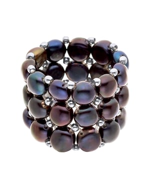 Triple Ring Elastische Freshwater Pearl Black 3-4 mm - 925