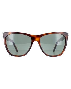 Saint Laurent Square Womens Shiny Medium Havana Solid Green SL 526