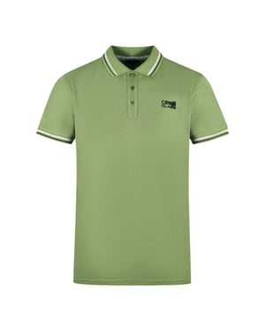 Cavalli Class Twinned Tipped Collar Black Logo Green Polo Shirt