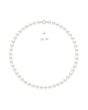 Set Halsband + Örhängen - Äkta odlade sötvattenspärlor runda 8-9 mm