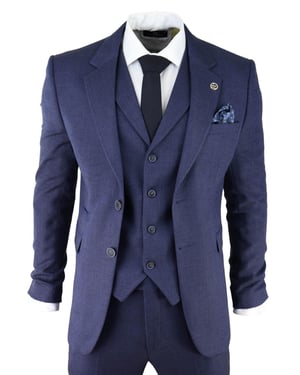 Heren marineblauw 3-delig tweed visgraatpak Peaky Blinders klassiek op maat