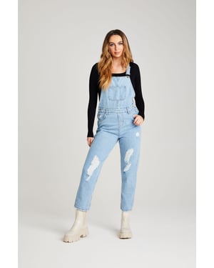 Light Blue Ripped Long Dungaree