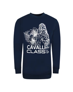Cavalli Class Large Floral Tiger Design Navy Blue Sweatshirt