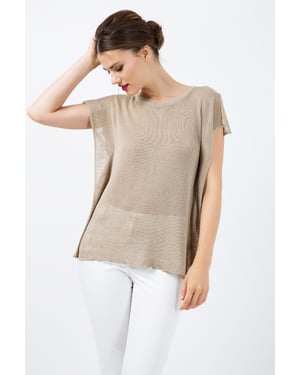 Semi Sheer Top met korte mouwen en schouderplooien