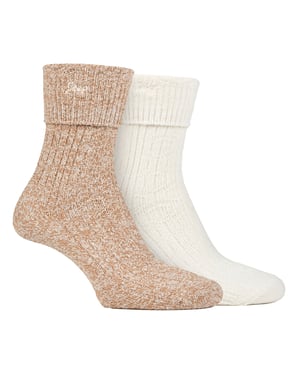 Ladies Turn Cuff Socks | Jeep | Walking Boot Socks Women, Comfortable Performance Polyester Socks - Taupe / Cream