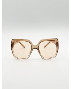 Oversize Cateye Sunglasses with Diamante Detail in Champagne