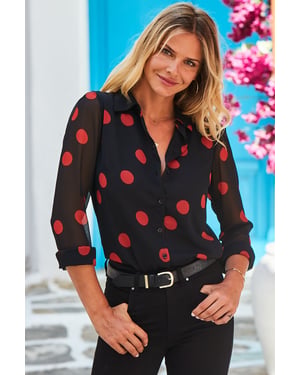 Black & Red Spot Print Shirt