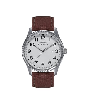 Elevon Crosswind-horloge met leren band en canvasbekleding met datum