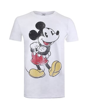 Disney Heren Mickey Mouse Vintage T-shirt (Wit/zwart/rood)