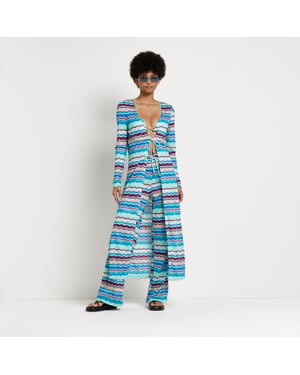 River Island Womens Kaftan Blue Stripe Longline Knit
