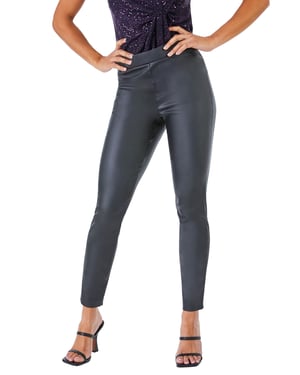 Petite Faux Leather Pull On Trousers