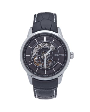 Heritor automatisch Davies semi-skelet lederen band horloge