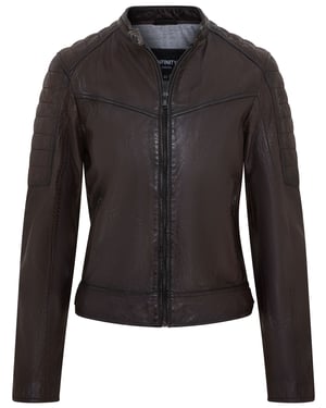 Brun Retro Quiltad Bikerjacka i läder för kvinnor - Horten