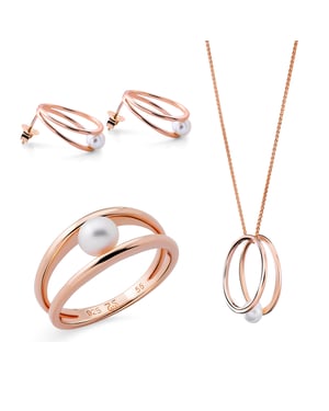 Orphelia 'Heloise' Dames 925 Sterling Zilveren Set: Halsketting + Oorbellen + Ring - Roze SET-7509