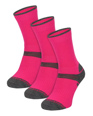 3 Pair Multipack Kids Merino Wool Hiking Socks | Lightweight Anti Blister Socks for Boys & Girls - Pink